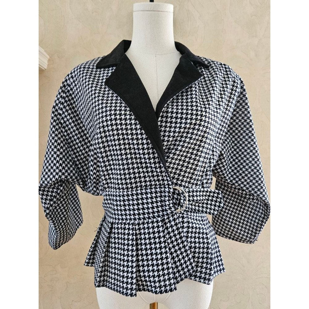 Vintage Blondie and Me Houndstooth Peplum Adjustable Belt Blazer Jacket 9